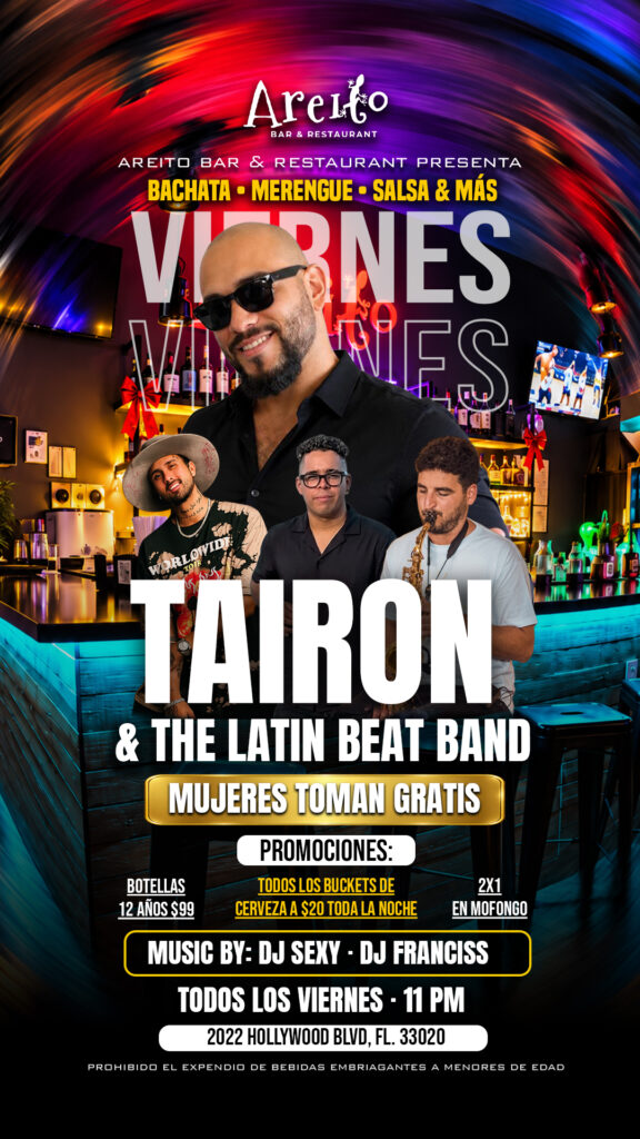 Flyer de noche de viernes con música en vivo para Areíto